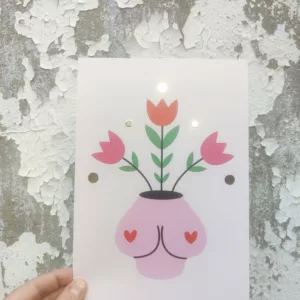 Affichette grande carte A5 - boobs fleuris