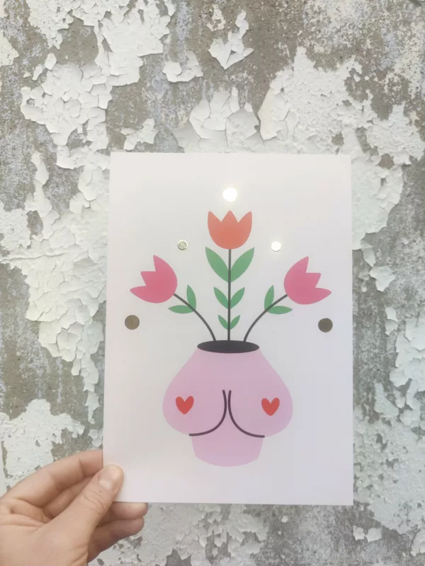 Affichette grande carte A5 - boobs fleuris