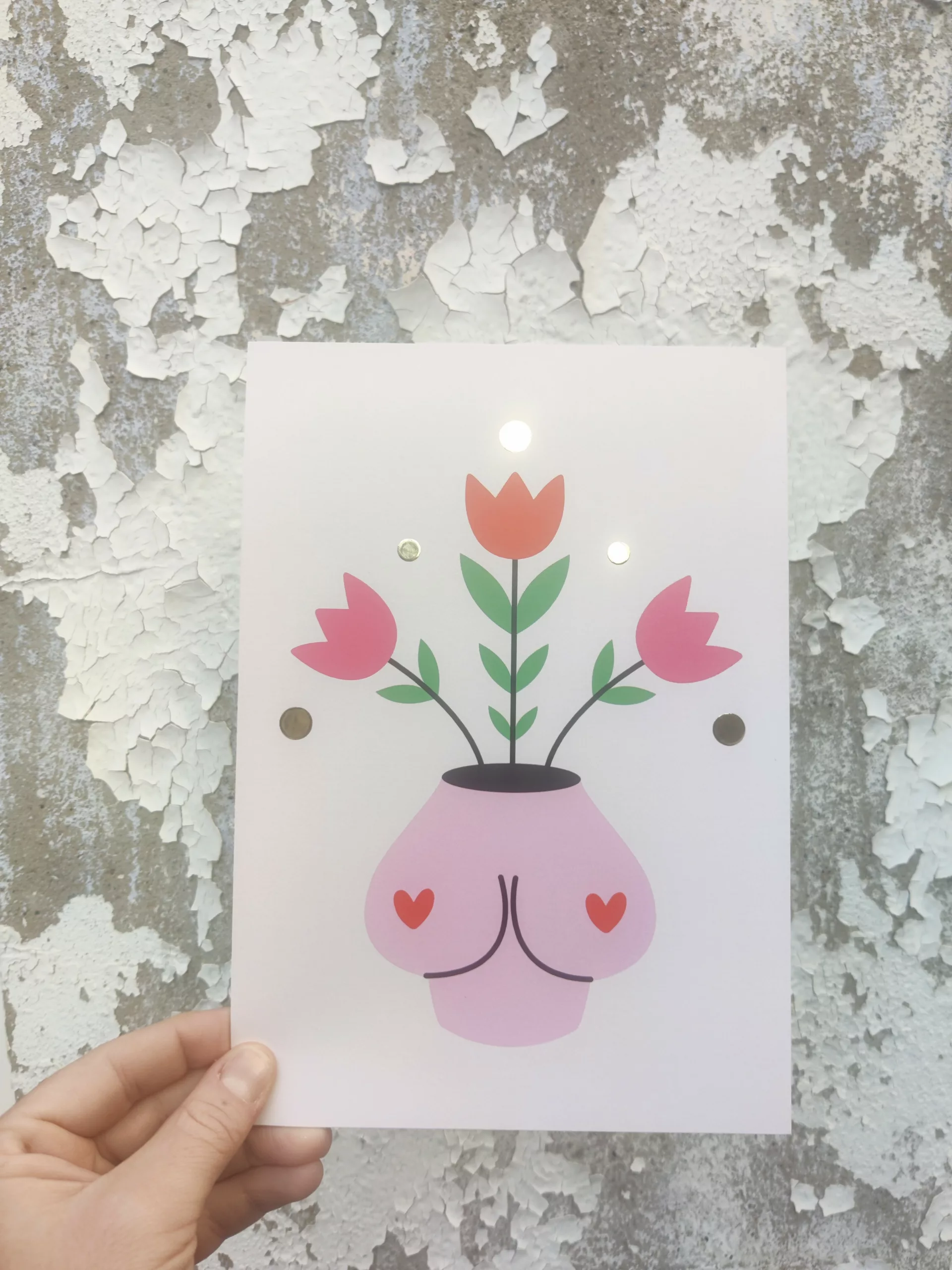 Affichette grande carte A5 - boobs fleuris – Image 1