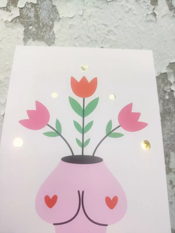 Affichette grande carte A5 - boobs fleuris