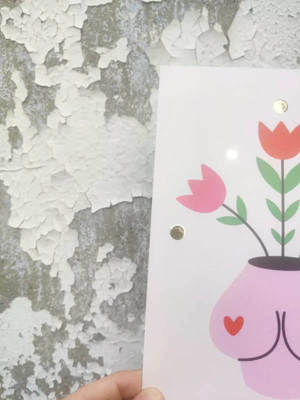 Affichette grande carte A5 - boobs fleuris