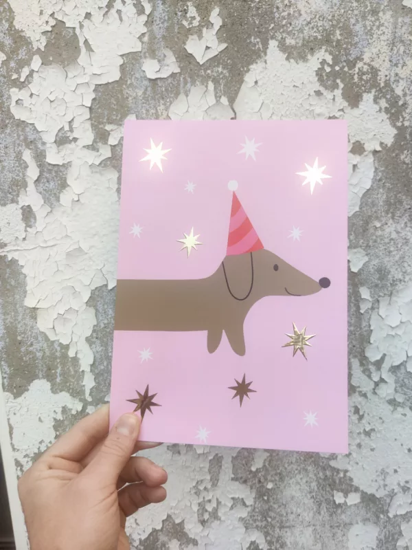 Affichette grande carte A5 - Teckel festif