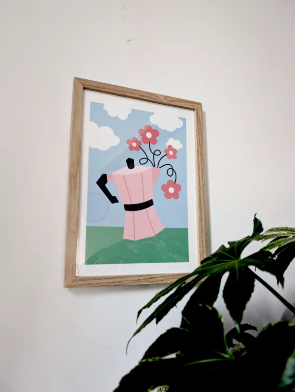 Affiche Cafetière fleurie