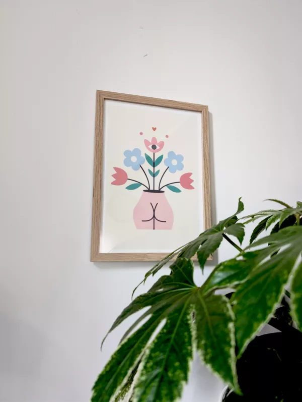 Affiche vase fesses fleuries