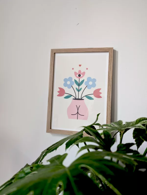 Affiche vase fesses fleuries