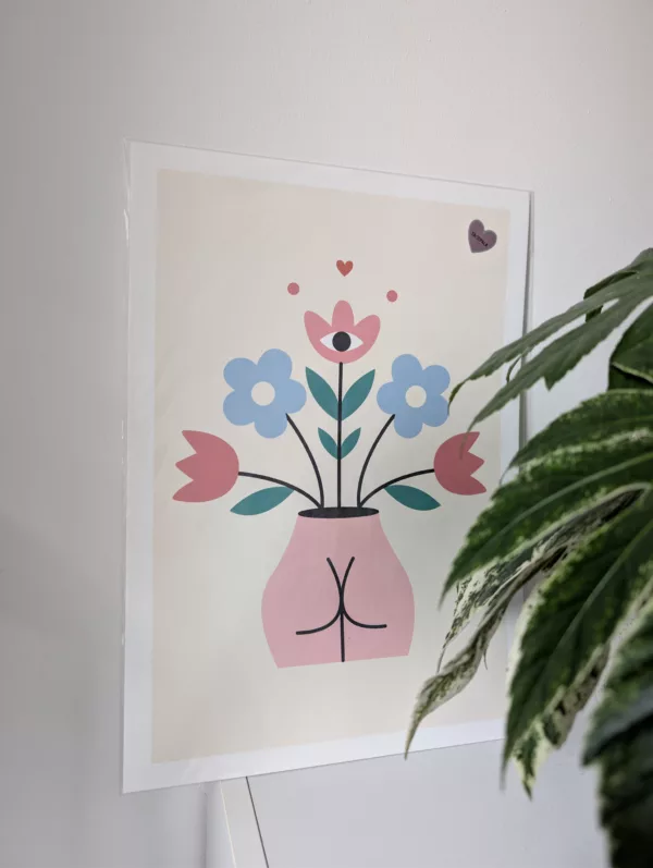Affiche vase fesses fleuries